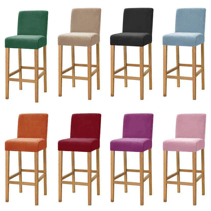 Velvet Fabric Bar Stool Chair Cover Spandex Stretch Short Back Covers for Dining Room Cafe Home Small Size Seat Slipcover 211207268g