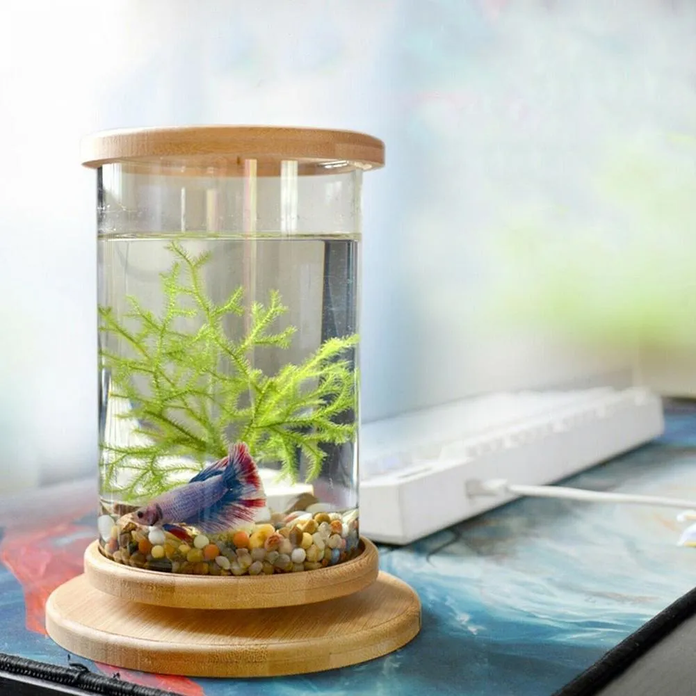 Mini Glass Bamboo Base Tank Rotate Decoration Fish Bowl Ecological Bottle Aquarium Accessories2608