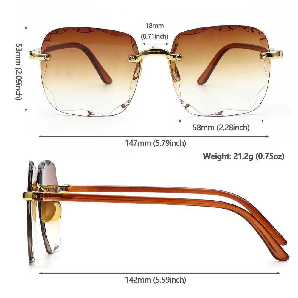 2021 kvadratiska kantlösa solglasögon för kvinnor tonade ramlösa glasögon sommar vintage transparenta gradient solglasögon UV400 -skuggor2187166