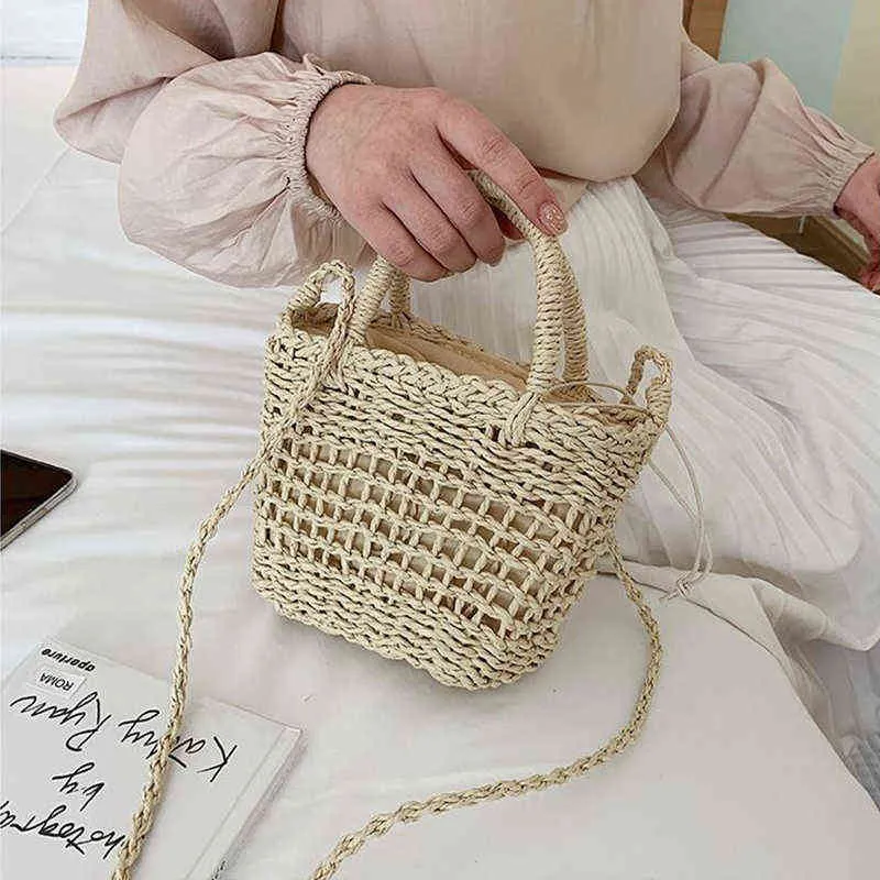 Alışveriş Torbaları Kadın Küçük Çanta Rattan Crossbody Bohemia Yaz Plaj Şerit Tasarım Saman Kadın Moda Omuz Messenger Purse220307