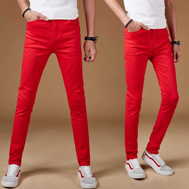 Skinny Jeans uomo 2020 primavera autunno moda strada nuovi sottili pantaloni a matita piedi elasticizzati pantaloni coreani casual rossi adolescenti pantaloni X0621