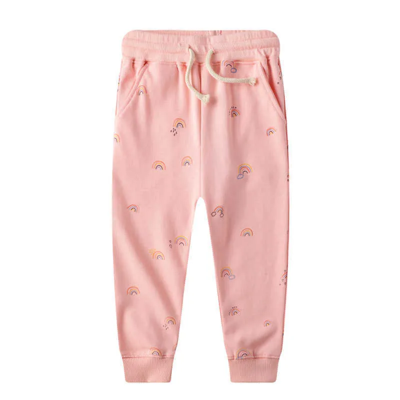 Jumping meters Unicorns Sweatpants for Girls Autumn Spring Drawstring Clothing Fashion Kids Animals Trousers Pants 210529