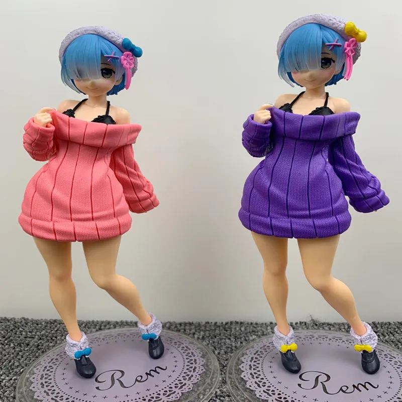 24cm Rem Ram Anime Sexy Girls Figura ReLife em um mundo diferente do Zero Sweater Rem Ram PVC Action Figure Modelo Toy Gifts C0229564083