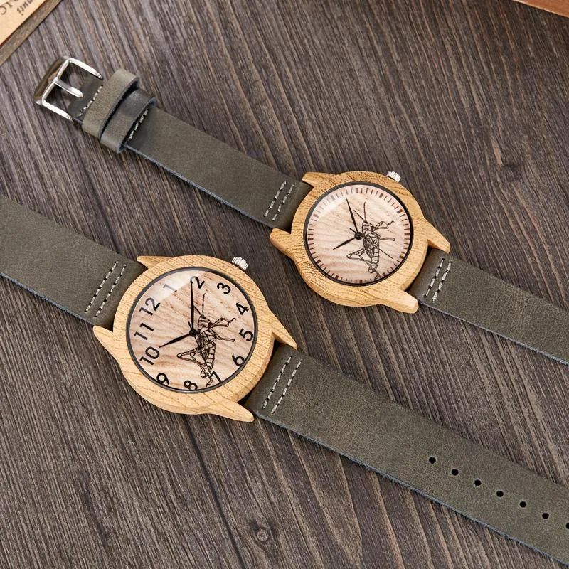 Wristwatches Wooden Watch Men Ostrich Deer Wristwatch Imitation Imitate Wood Case Quartz Soft Leather Strap Women Lover Wri2738