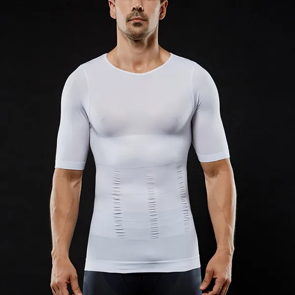 Hommes  's Minceur Shaper Posture Correcteur Compression T-Shirts Tummy Control Body Building Fat Burnning Chest Corset 210304