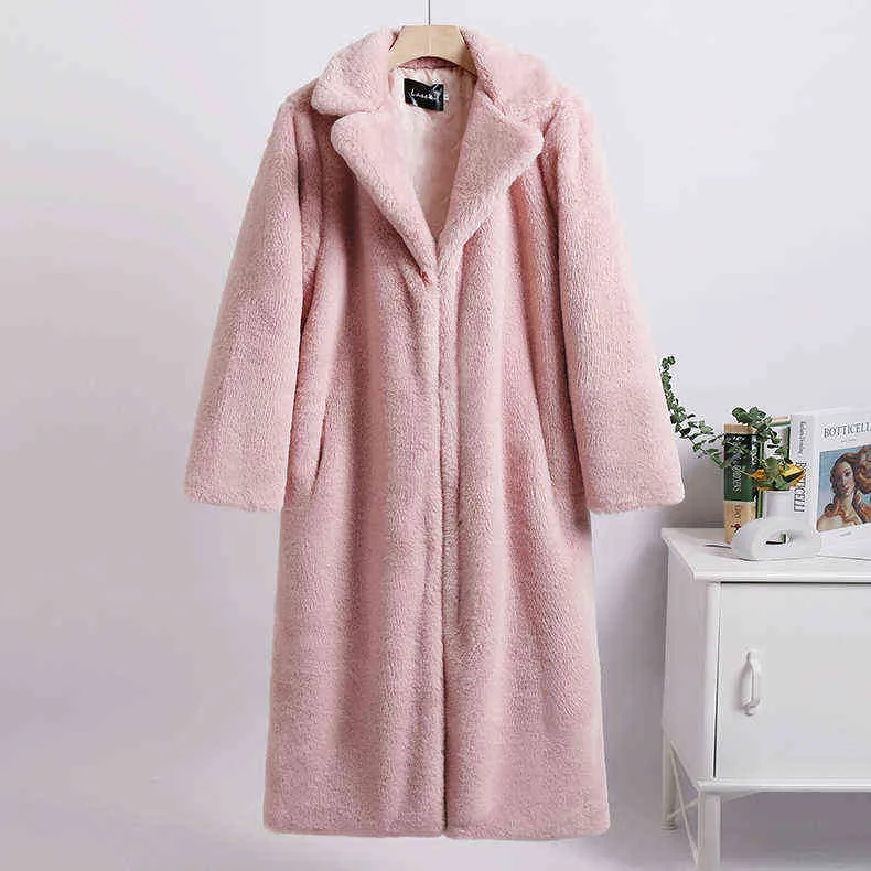 Kobiety Zima Ciepły Faux Fur Coat Color Patch Grube Kobiety Długie Płaszcz Odwróć Kołnierz Kobiety Warm Fur Coat Casaako Feminino 211110