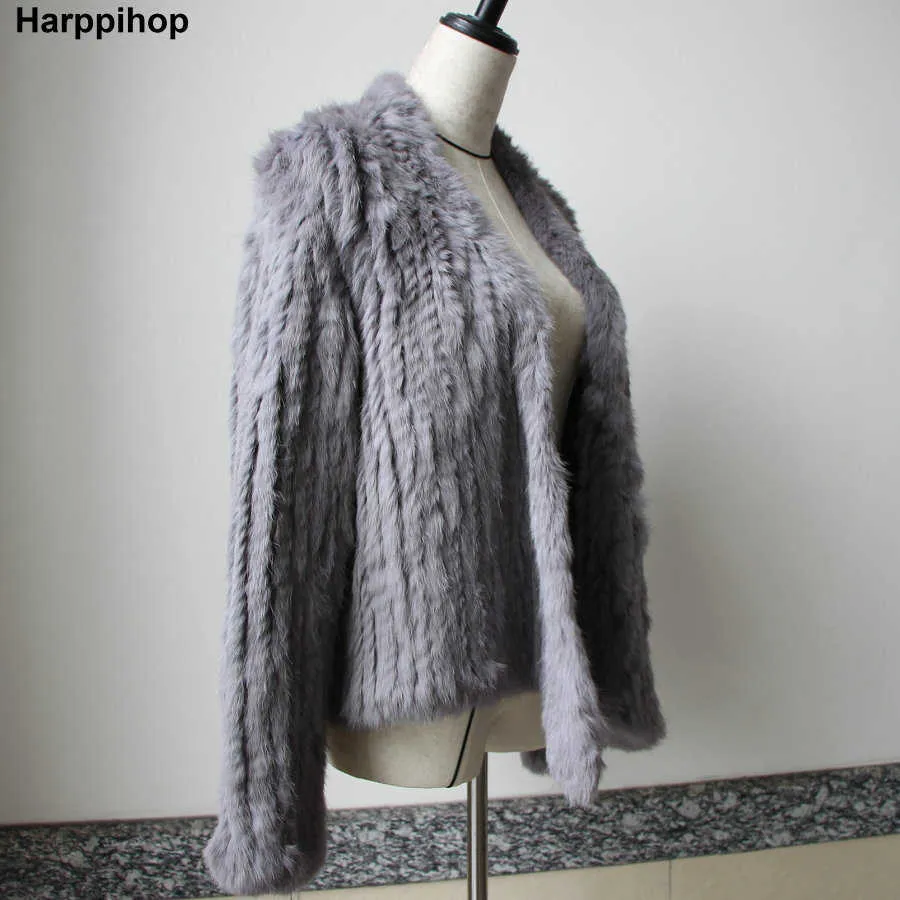 Winter Herbst Frauen Echt Pelzmantel Weibliche Gestrickte Kaninchen Mäntel Jacke Casual Dicke Warme Mode Schlank Mantel Kleidung 211018