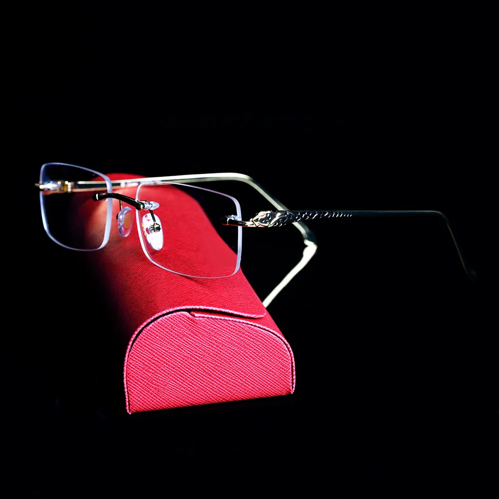 Projektant Panther Mężczyzny Okulary przeciwsłoneczne Bezkrojonny prostokątny kształt Zaawansowane kobiety szklanki metalowe lampart farba okulary szklanki 237h