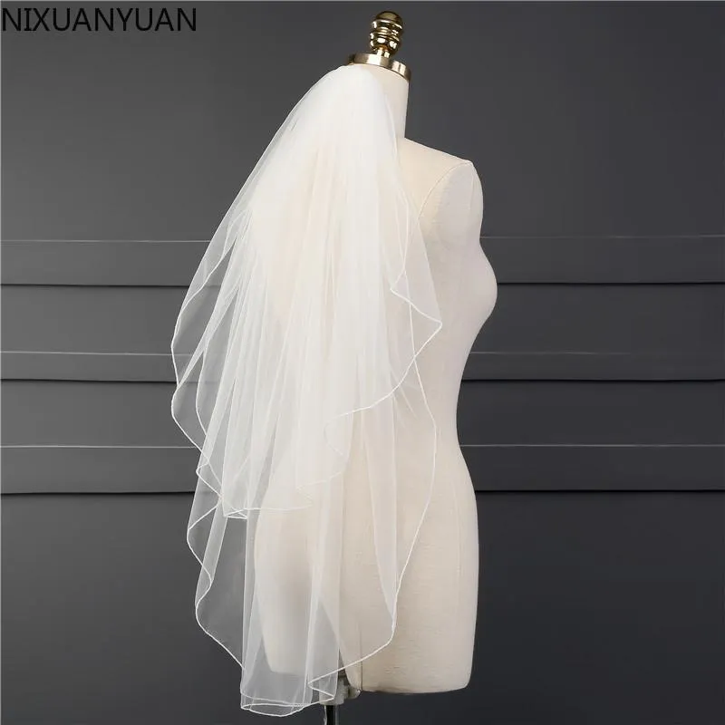 Voiles de mariée Voile de mariée à deux couches avec peigne de mariage Vail Couleur unie Tulle doux Court Blanc Ivoire Woman185r