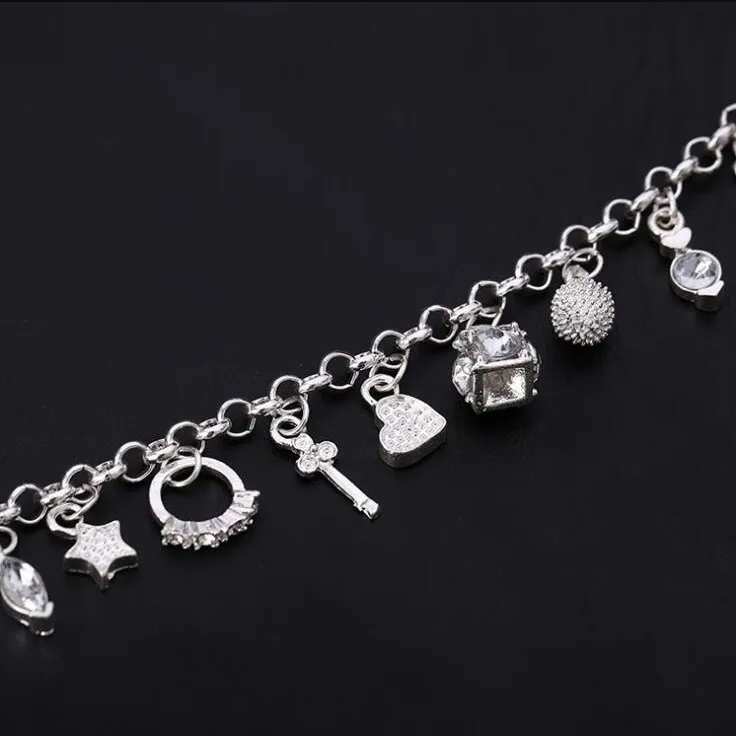 Bijoux fantaisie en argent Sterling 925, lune, amour, croix, chaîne à breloques, Bracelets pour hommes ou femmes, cadeau fin 225K