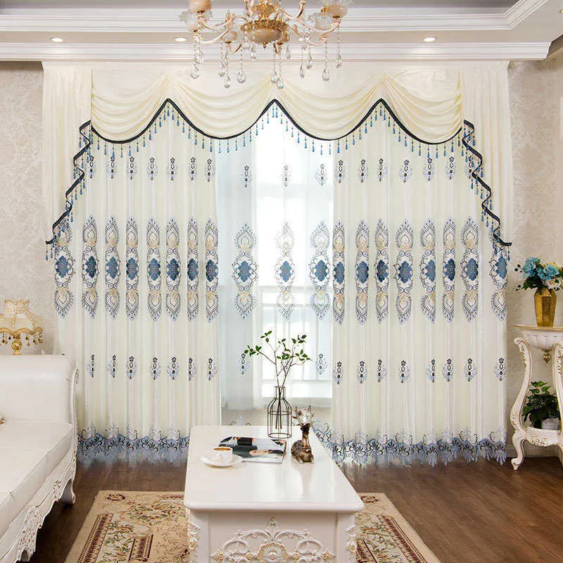ヨーロッパのスタイルのカーテンのためのヨーロッパのダイニングルームの寝室のハイエンド刺繍カーテン厚い布の価値のあるカーテンチュールカスタム210712