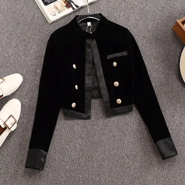 Cappotto corto stile palazzo autunno inverno corto nero doppio petto da donna + pantaloncini a gamba larga a vita alta Set da due pezzi da donna