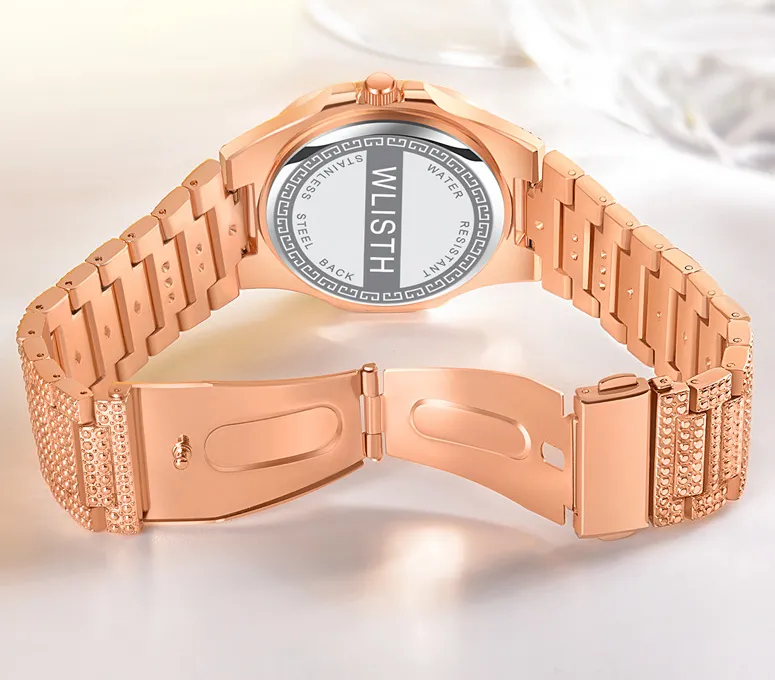 Wlisth Marka Tarih Kuvars Erkek Kadınlar İzler Işık Lüks Tam Kristal Elmas Aydınlık Saat 42mm Çapı Bling Unisex Wris2551