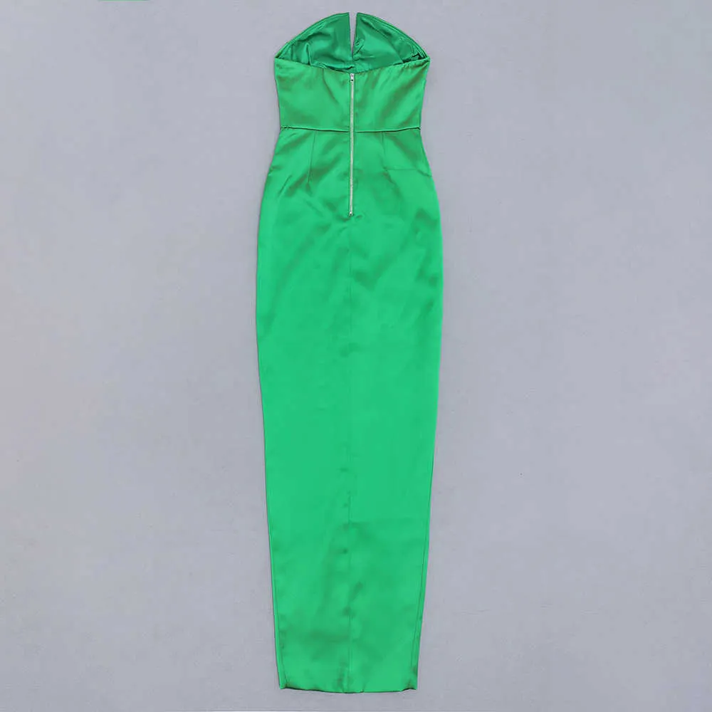 Robe sans bretelles de mode féminine d'été sexy sans manches vert drapé col en V célébrité fête longue 210527