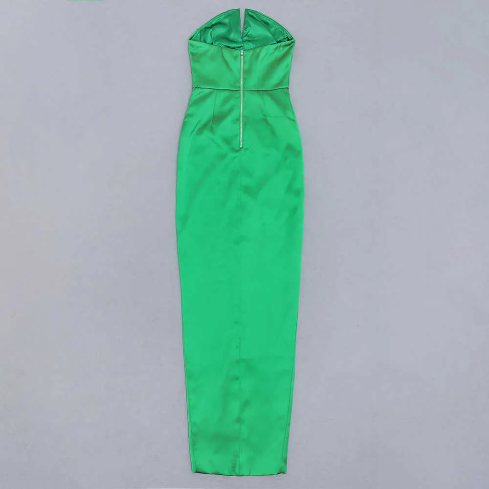 Sommar kvinnors mode strapless klänning sexig ärmlös grön draperad v-nacke kändis fest lång 210527