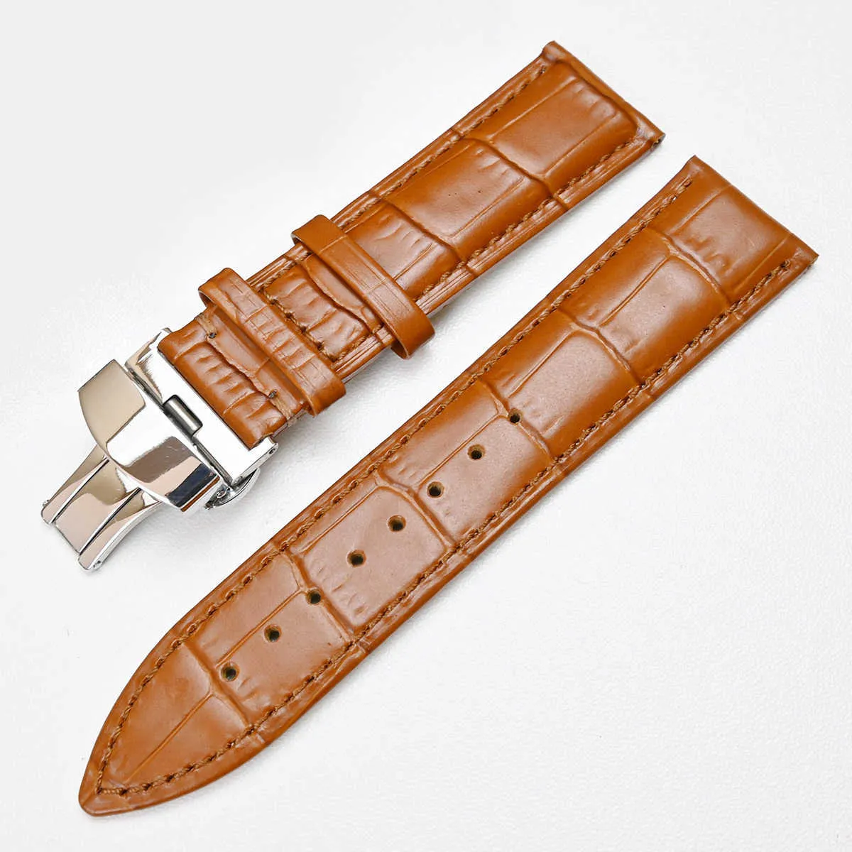 Bracelet de montre en cuir véritable, fermoir papillon, 12mm, 14mm, 16mm, 18mm, 19mm, 20mm, 21mm, 22mm, 23mm, 24mm, H0915