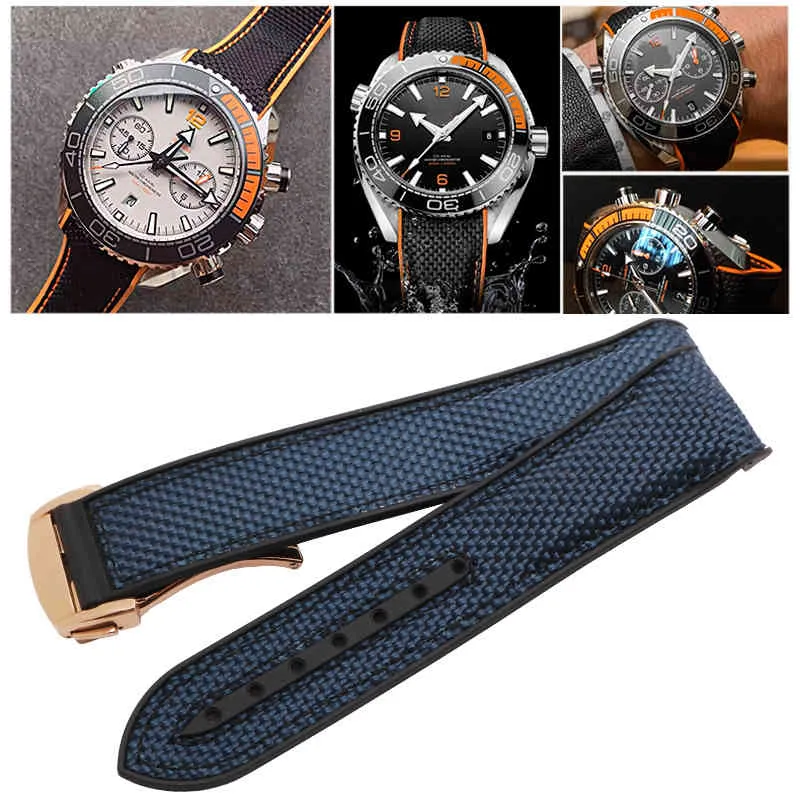 Bracelet For Omega 300 SEAMASTER 600 PLANET OCEAN Folding Buckle Silicone Nylon Strap Accessories Watch Band Chain3064