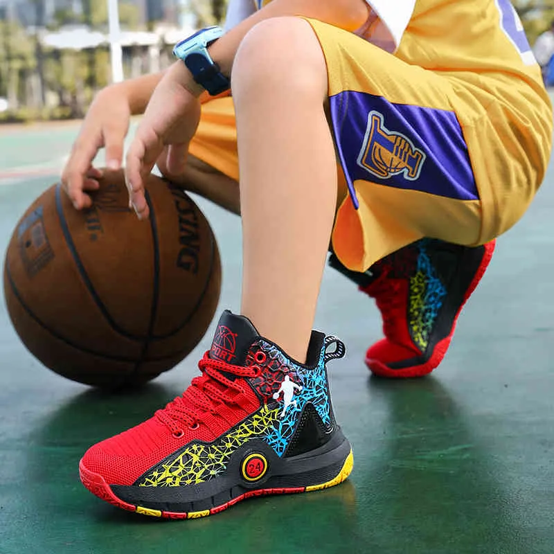 Мальчики баскетбольные туфли высококачественные лучшие мягкие не скользящие детские кроссовки толстая подошва спорт на открытом воздухе для мальчика корзина 944752674