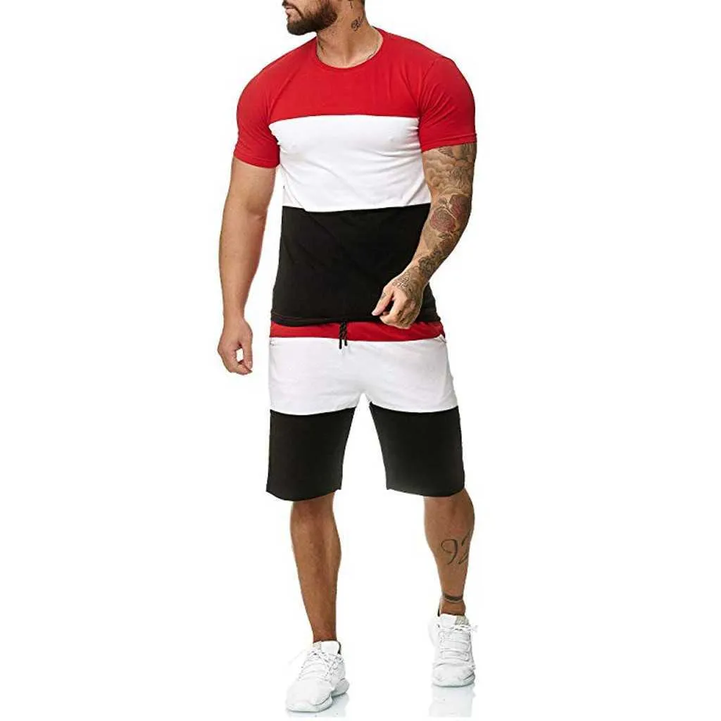 Summer Fashion Odzież Męskie Krótkie Dres Męskie Zestawy Męskie 2 sztuk Outfit Jogger Set Stripe Print Sweatsuits Casual Shorts Set X0610