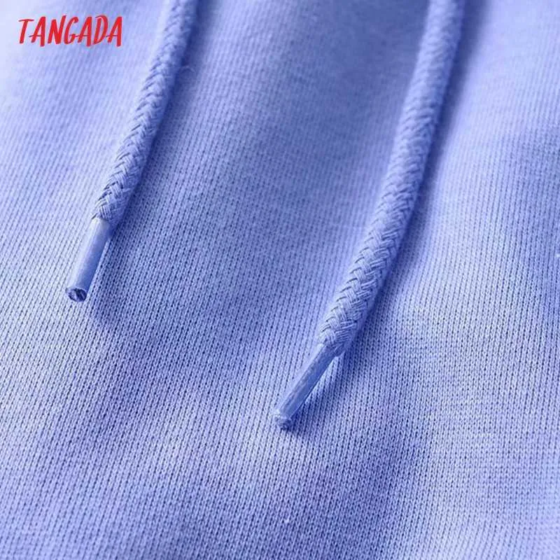 Tangada 여성 캔디 컬러 작물 까마귀 스웨터 2021 대형 숙녀 풀오버 후드 탑 2T16 Y0820