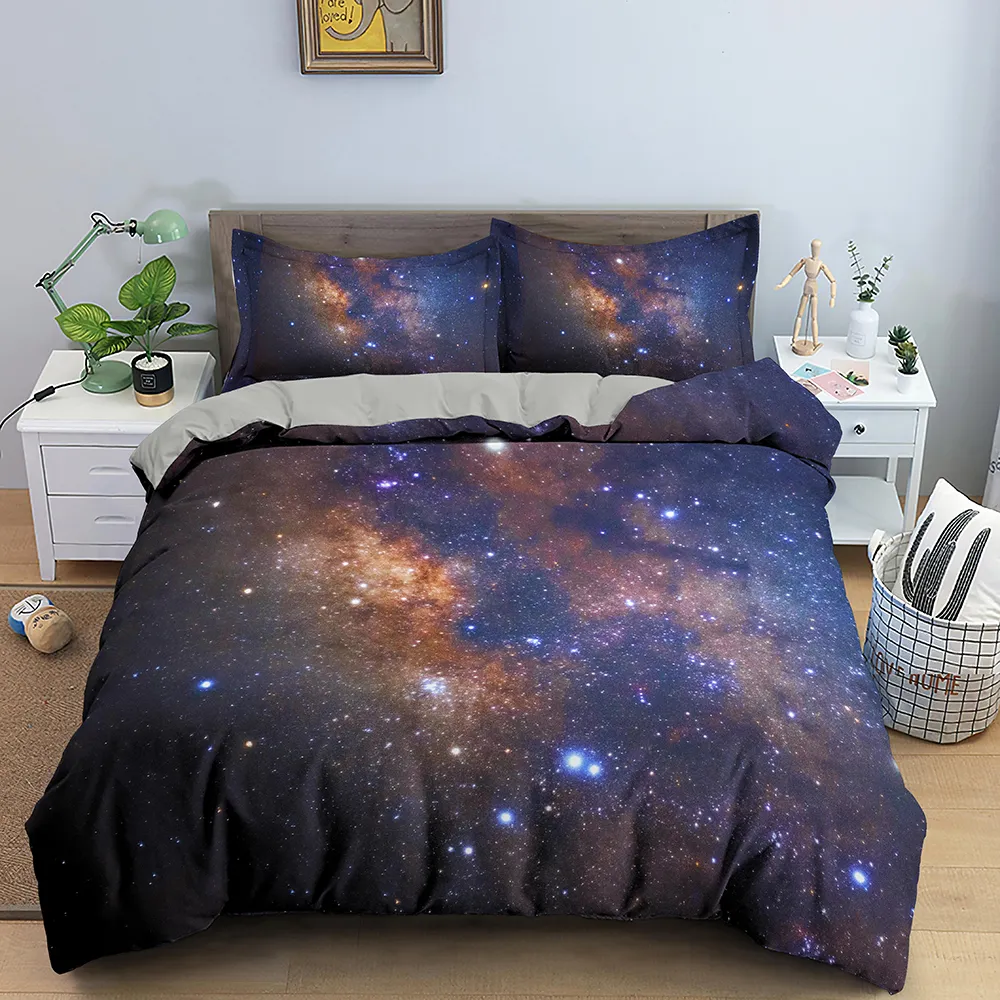 3d Galaxy housse de couette ensemble simple Double Twin Queen 2/3 pièces ensembles de literie univers espace extérieur thème linge de lit C0223