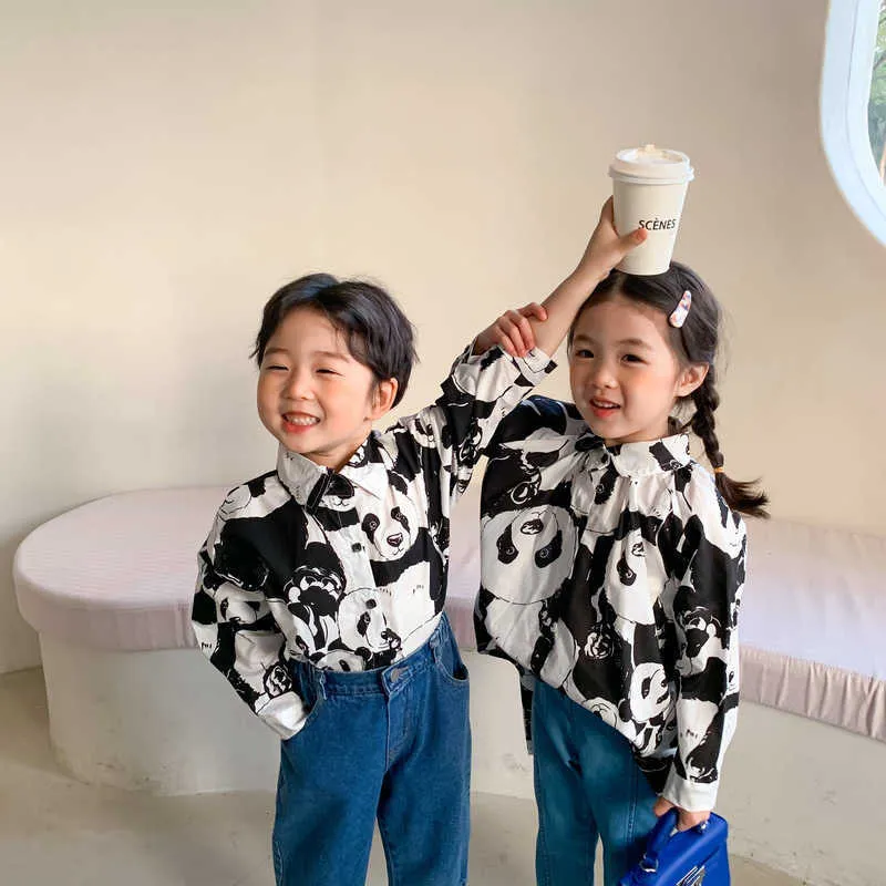MILANCEL Automne Enfants Chemises À Manches Longues Imprimé Panda Mignon 210713