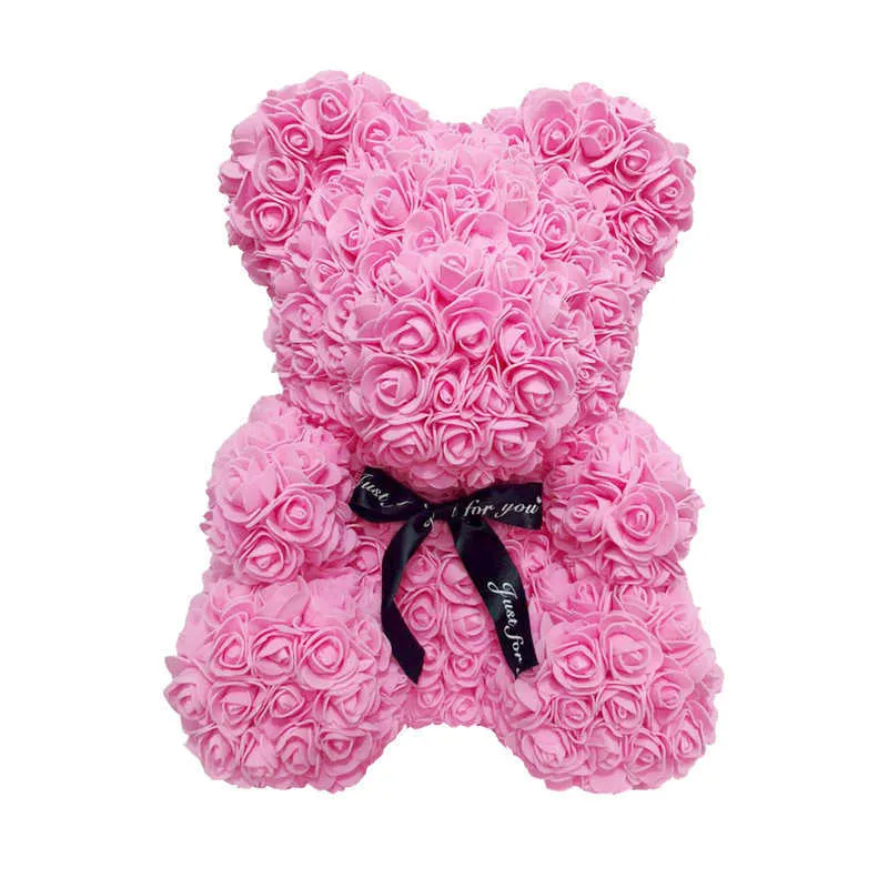 Drop 40cm Ours en peluche rouge de Rose Flower Boîte de cadeau de Noël artificielle pour les femmes Saint Valentin Cadeau en peluche 210624