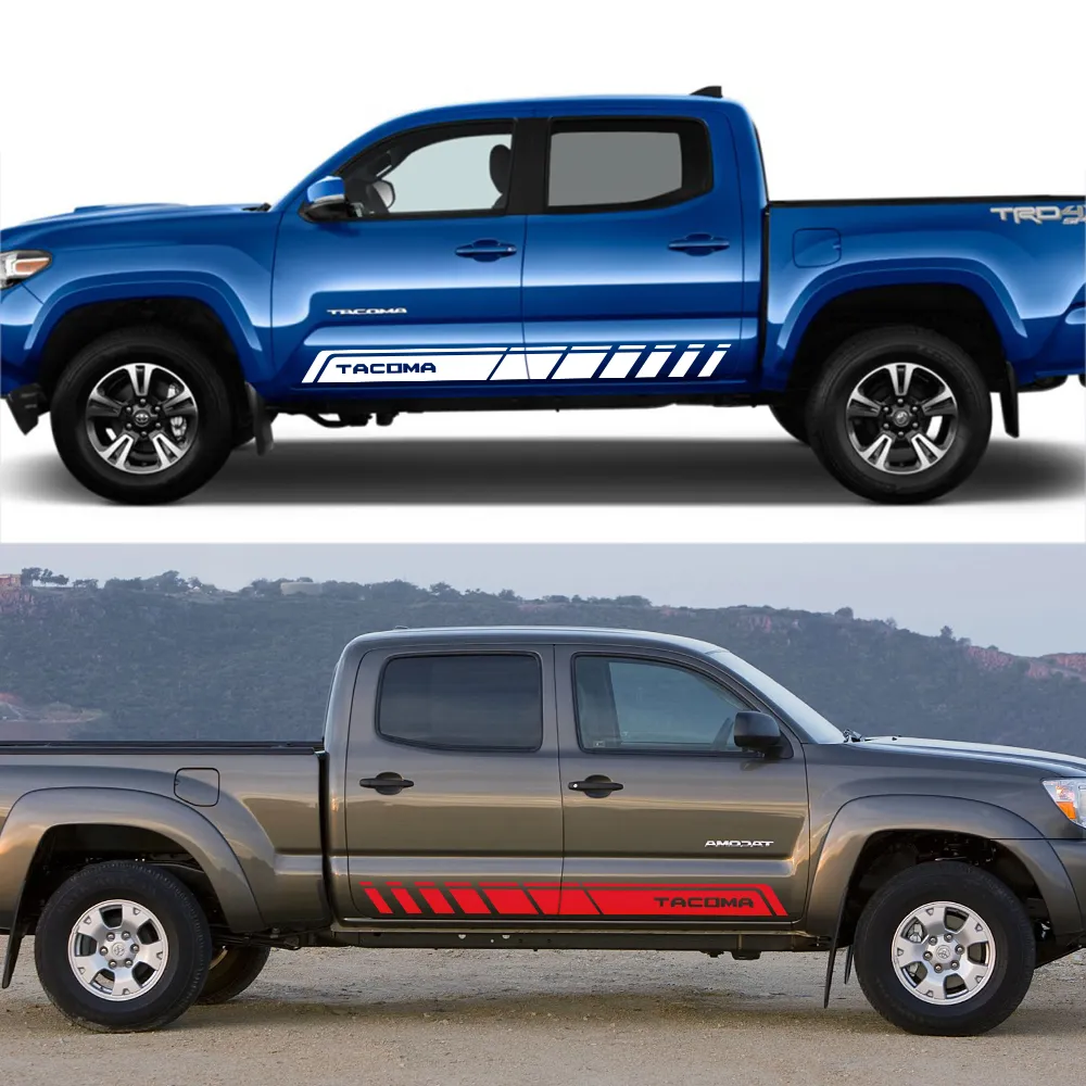 자동 측면 데칼 자동차 스타일 도어 사이드 스커트 그래픽 비닐 스트라이프 스티커 Toyota Tacoma Racing 외부 액세서리 210d