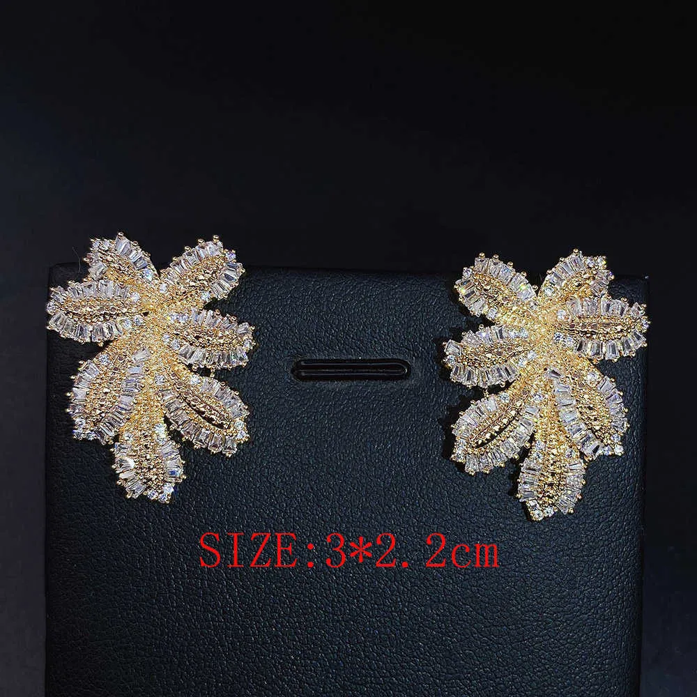 Luxury Large Leaf Drop Flower Micro Cubic Zirconia Paled Naija Wedding Party Earring for Women 2106241907796