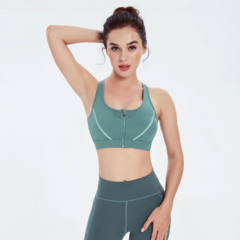 2021 sport Fitness hauts courts avant fermeture éclair dos nageur Push Up Yoga soutien-gorge haut rembourré entraînement course soutiens-gorge nu-sensation