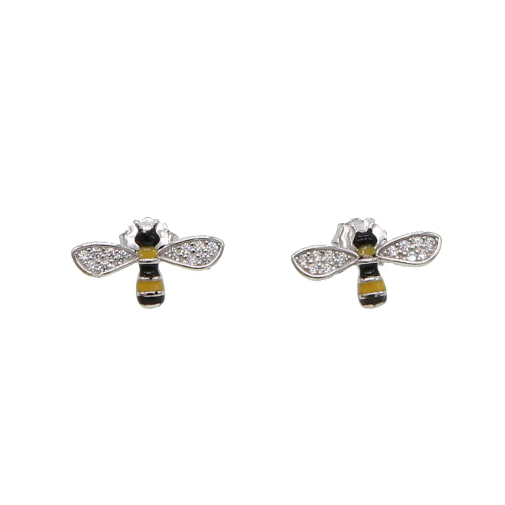 Or mode coloré cz pavé mignon animal abeille boucle d'oreille en argent sterling 925 doux adorable belle femmes bijoux