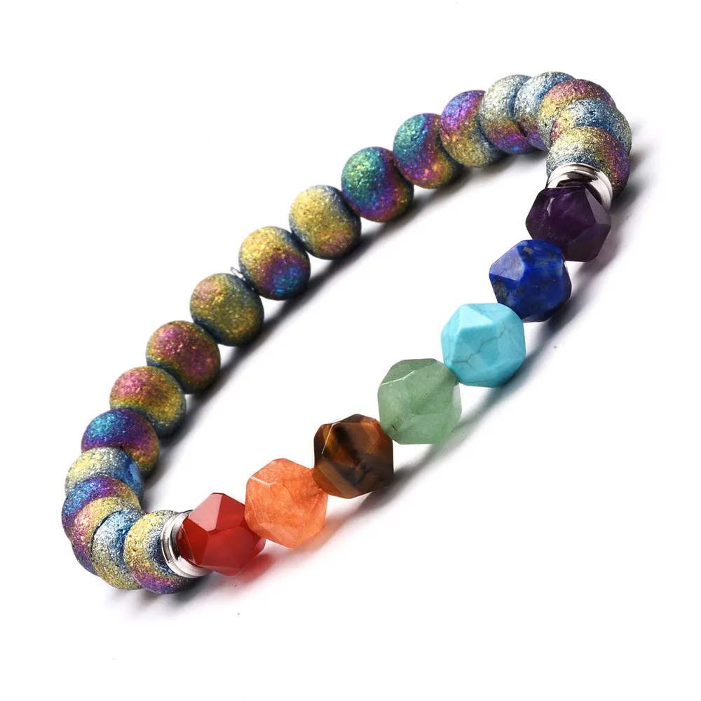 Bijoux De Mode Bracelet 8mm En Cristal D'énergie Taillé En Pierre Pour Yoga 7 Chakra Sept Routes D'impulsion Chaîne De Main Sourire Colorbracelets Et