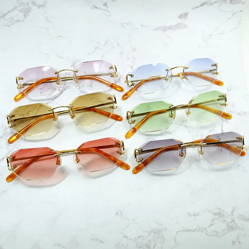 Polygon-Sonnenbrille, Herren-Accessoires, modisch, stilvoll, Carters-Brille, randlos, Diamantschliff-Sonnenschutz, hochwertig, Whole344J