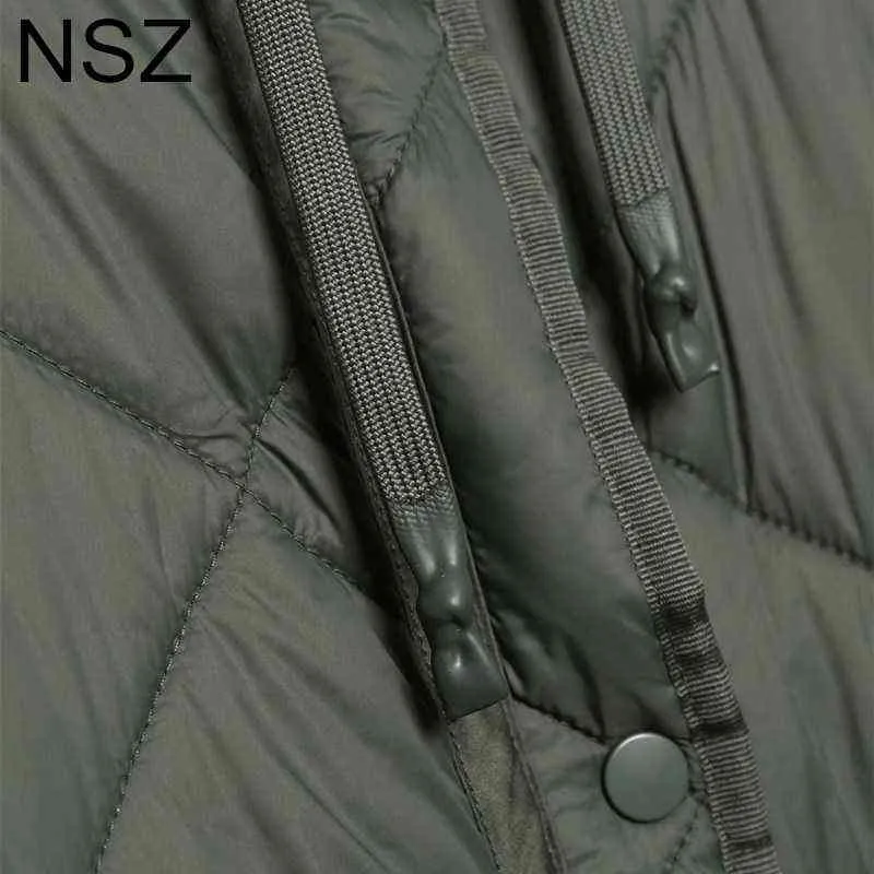 NSZ 여성의 대형 파카 가벼운 패딩 재킷 후드가있는 긴 퀼트 코트 대형 외투 퀼트 겉옷 겨울 211216