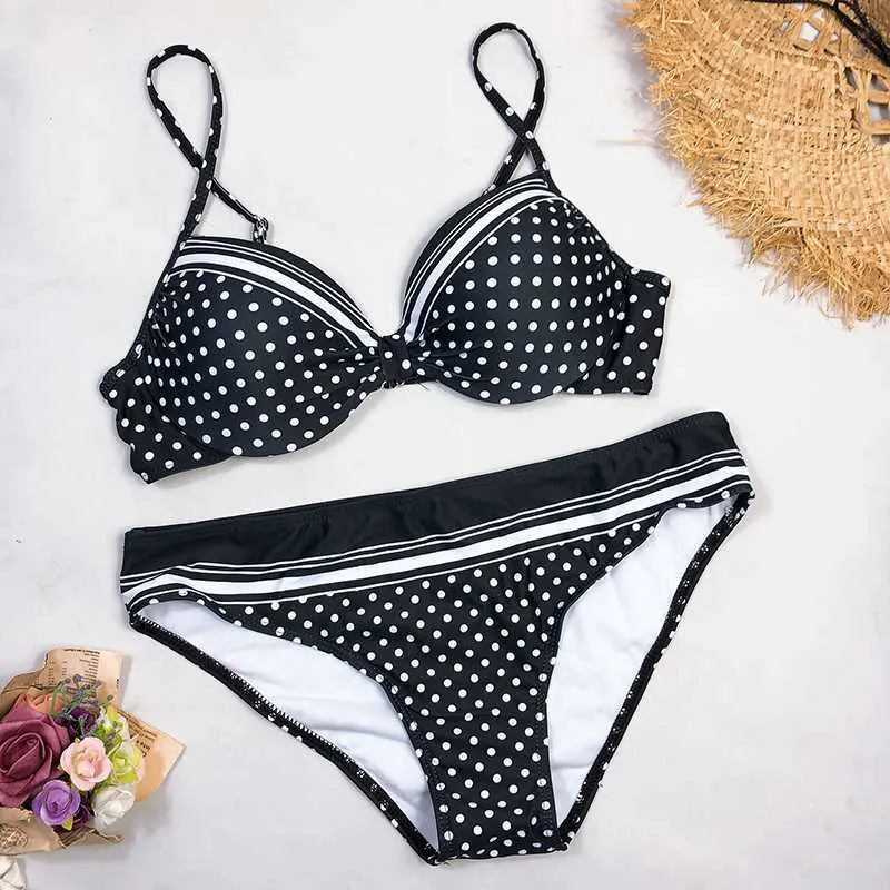 Maillot de bain sexy Bikinis Maillot de bain noir pour femmes Dot Polka Maillot de bain rembourré Push-up Bikini Set 210630