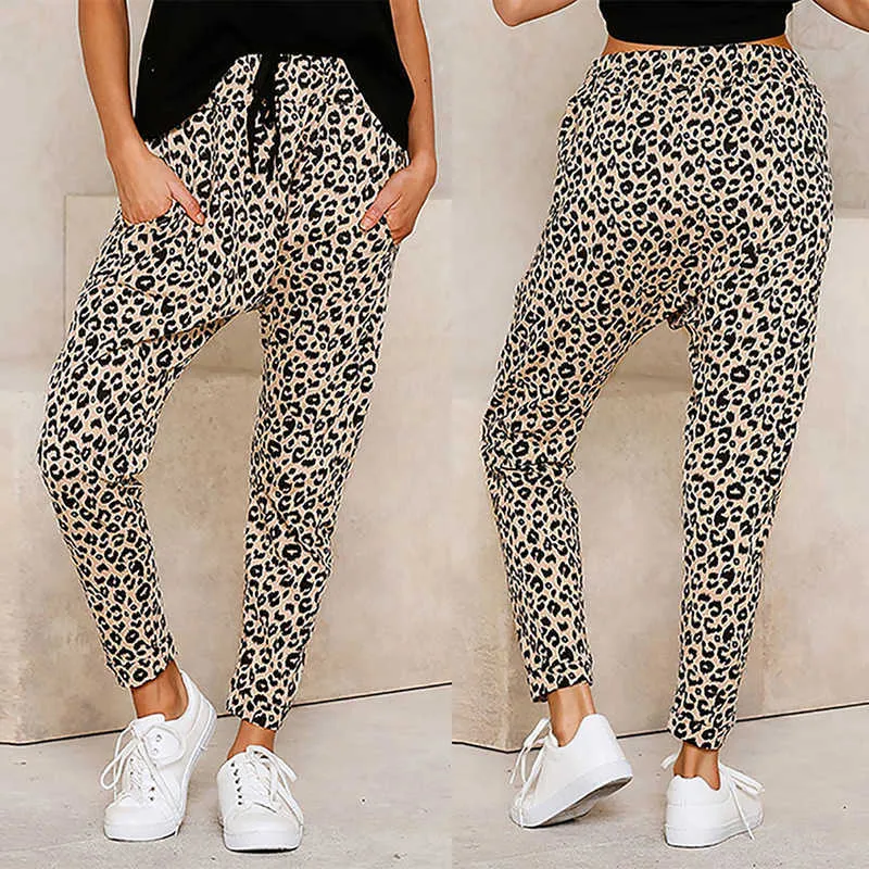 Pantaloni da jogging Harajuku Pantaloni casual con stampa leopardata Pantaloni sportivi a gamba larga Pantaloni da donna Plus Size Vita alta Streetwear 210925