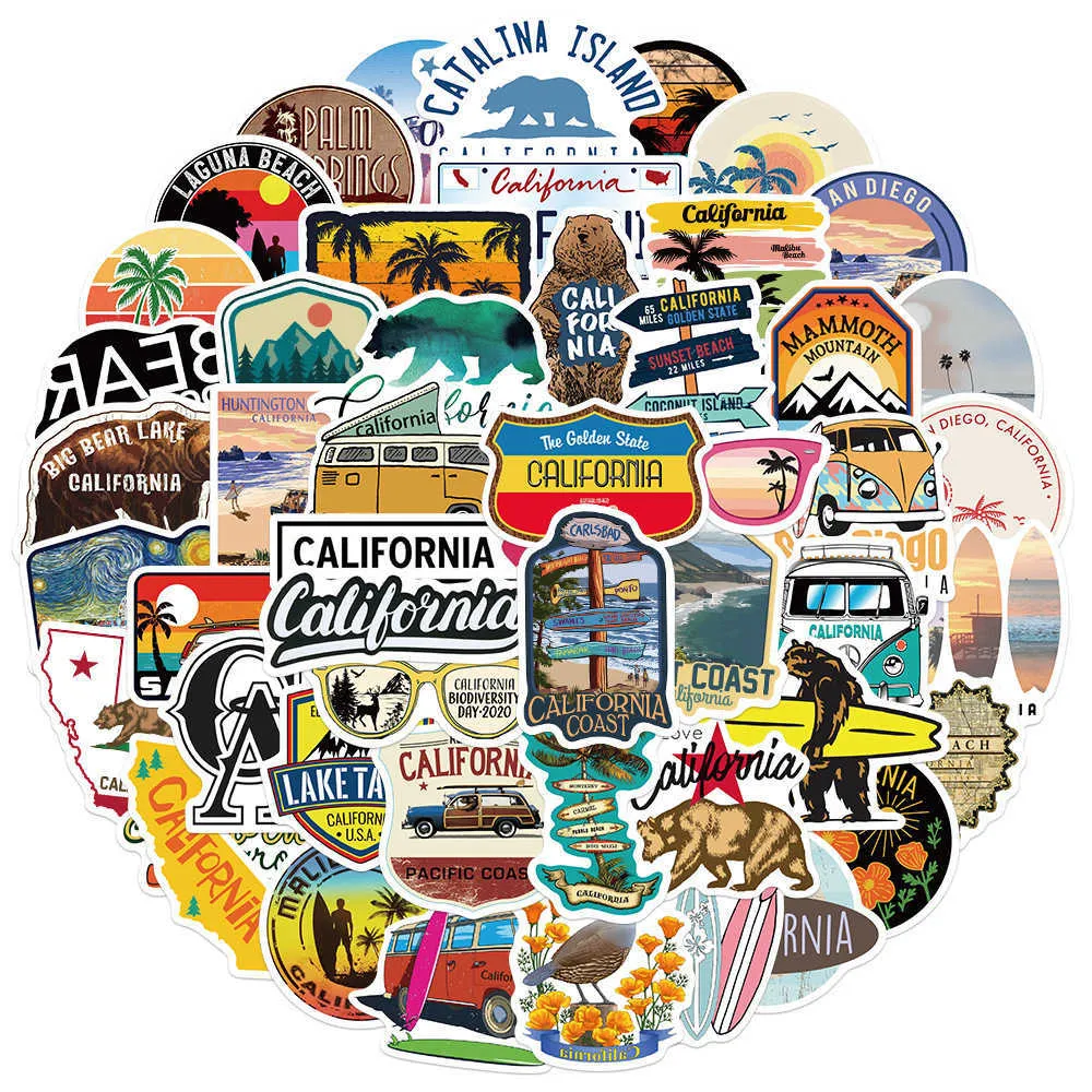 10 INS Style Paysage Extérieur Autocollants Esthétique Californie Stickers Autocollant À DIY Bagages Ordinateur Portable Vélo Planche À Roulettes Téléphone Car2746