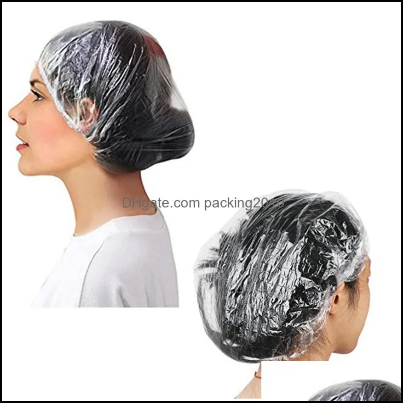 Disposable Shower Cap Plastic Bathing Caps Waterproof Hotel One-Off Shower Hat Travel Salon Home Bathroom Products