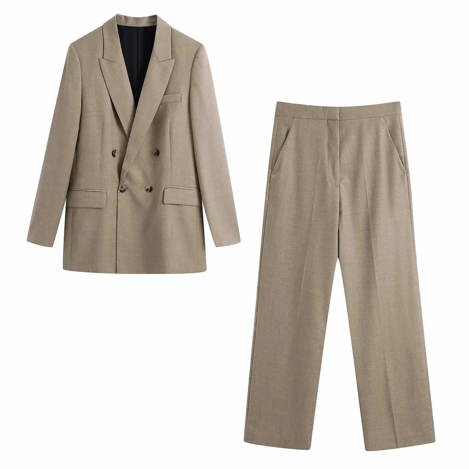 Femmes 2 pièces ensemble costume Double boutonnage Blazer et Pantalon Lâche Élégant Haute Couture Chic Dame Femme blazer Tenues 210709