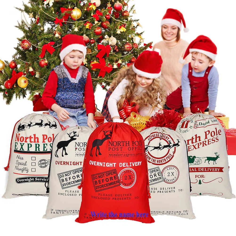 70x50cm Sacchetto di regali con coulisse in tela con sacco di Babbo Natale decorazioni la casa di caramelle 2020 anni