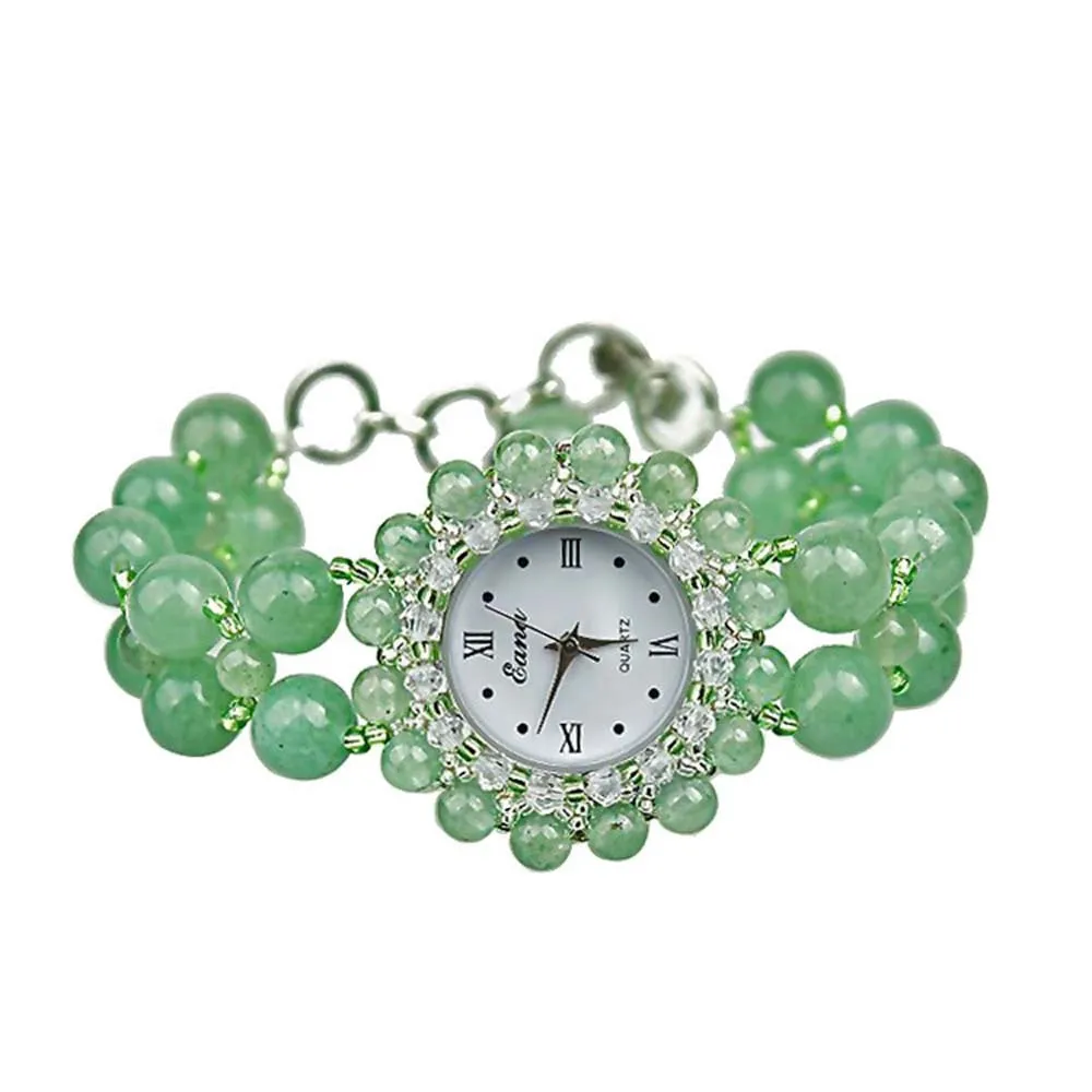 Neuheit Schmuck Frauen Armbanduhr Grüne Jade Armband Aventurin Quarz Band Mädchen Uhr Geburtstag Jubiläumsgeschenk