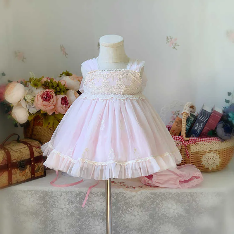 Spanish Baby Dress Girls Lolita Princess Vestidos Children Birthday Eid Party Ball Gown Kids Lace Bow Boutique Dreeses 210615