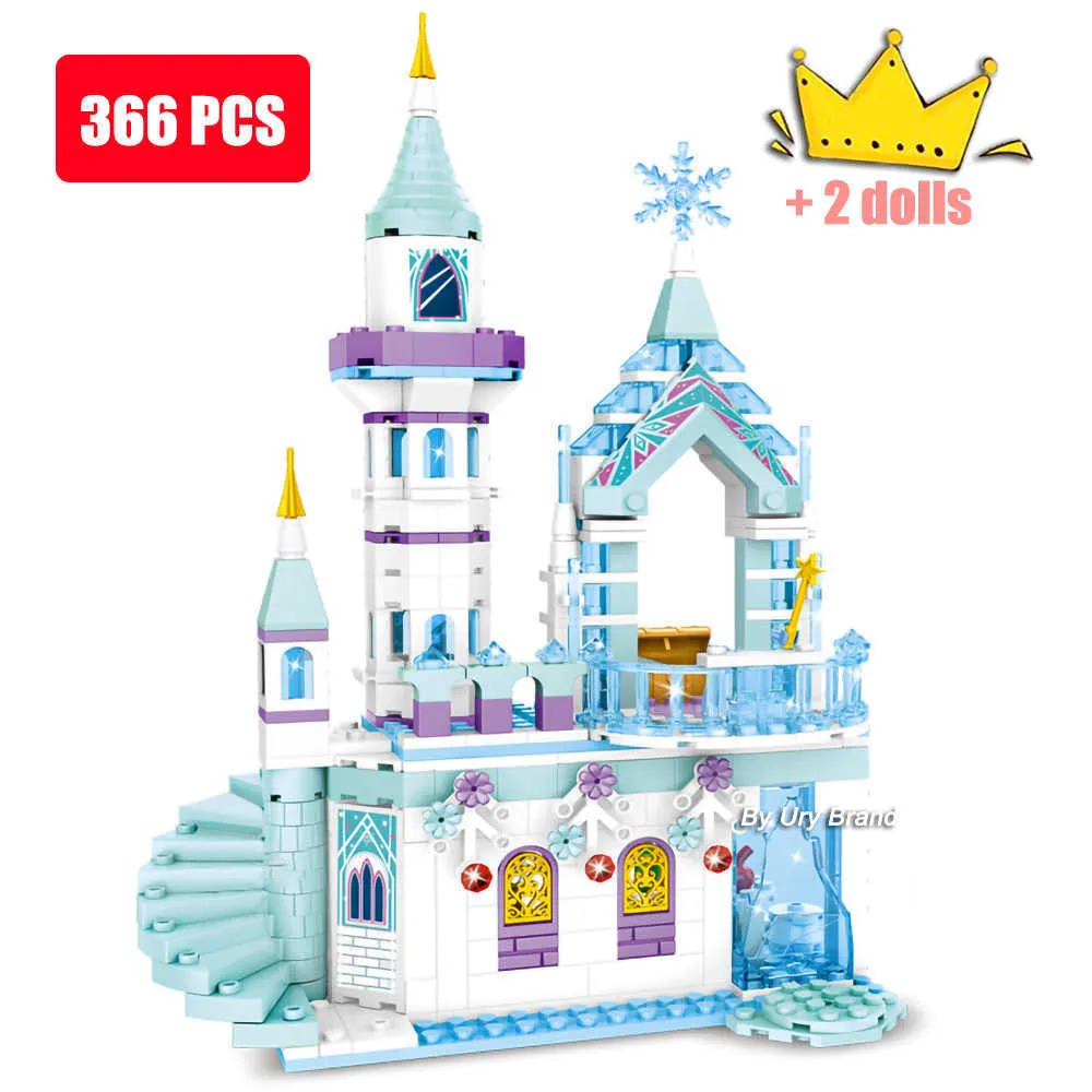 Freunde Prinzessin Schloss Haus Sets für Mädchen Filme Royal Ice Spielplatz Pferdekutsche DIY Bausteine Spielzeug Kinder Geschenke 210929