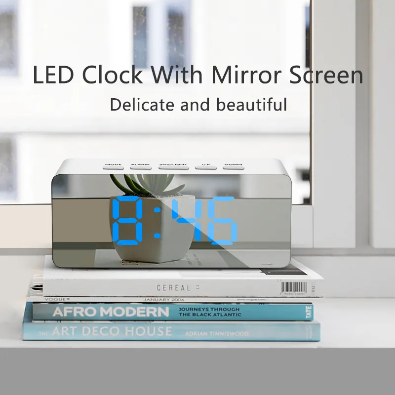 Светодиодное зеркало цифровые будильники ночные огни термометр настенные часы лампы квадратный прямоугольник многофункциональный стол часы USB / AAA 220311