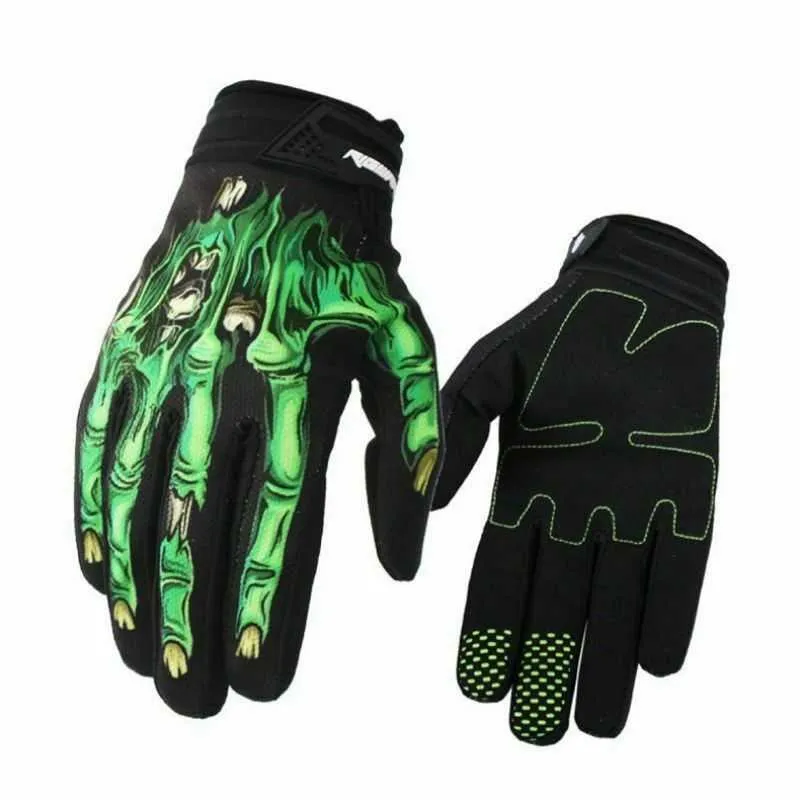 Outdoors Men's Cycling Gloves Bike Motorcycle Skull Bone Skeleton Goth Full Finger Riding Gloves Men Cycling Equipment H1022