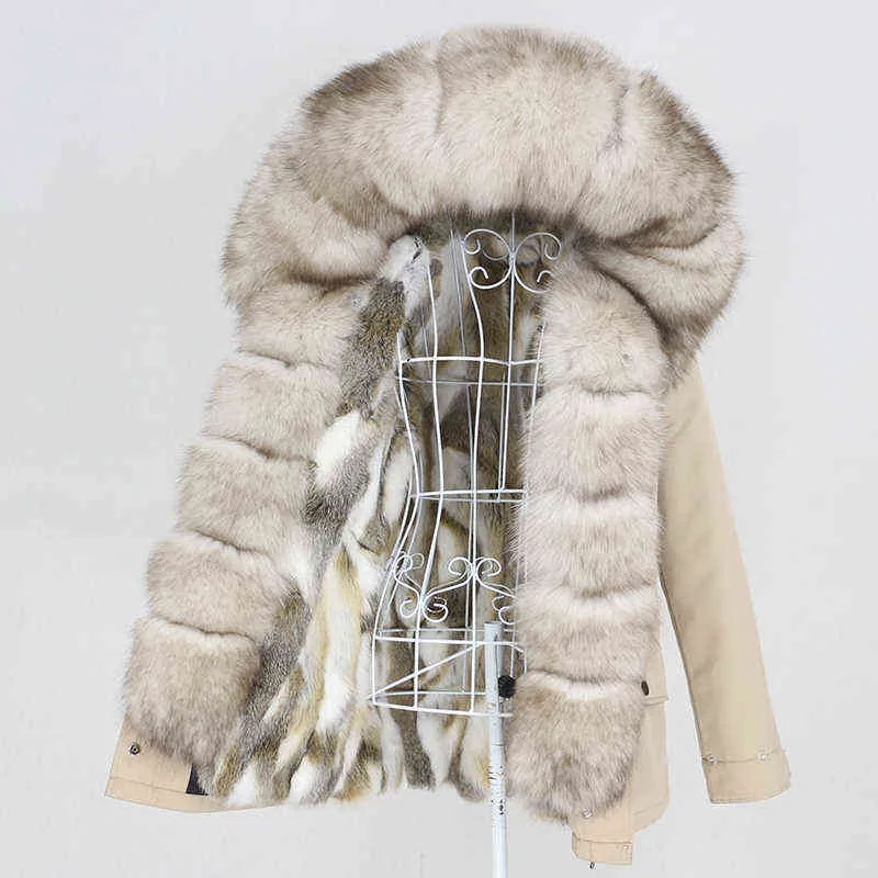 OFTBUY véritable manteau de fourrure de lapin Parka imperméable col de raton laveur naturel capuche veste d'hiver vêtements d'extérieur pour femmes amovible 211220