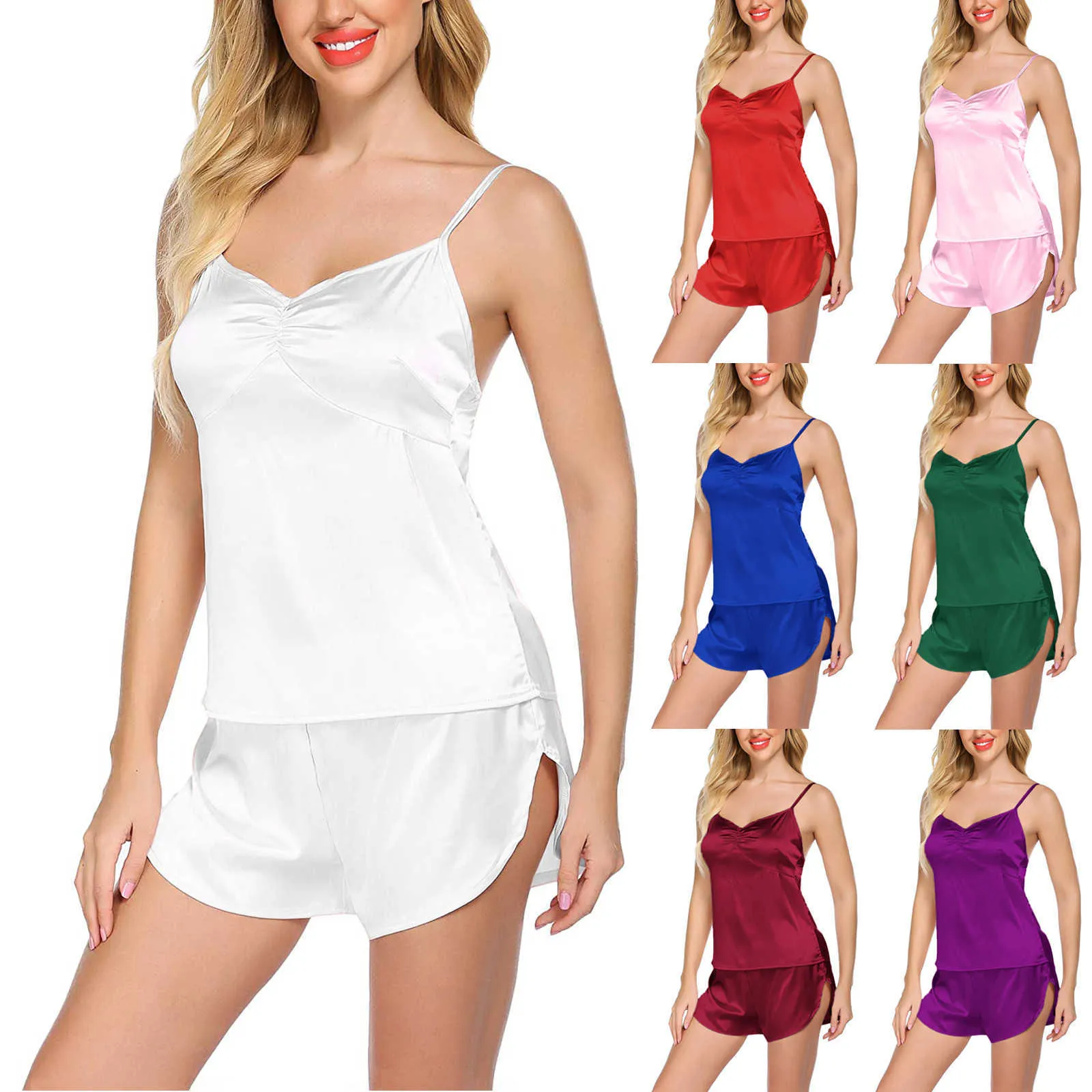 Mode Pijama Mujer Women Sleepwear Sexig Lace Spaghetti Strap Shorts Pajama Set Ladies Sleepwear Ladies Underkläder Party Set Q0706
