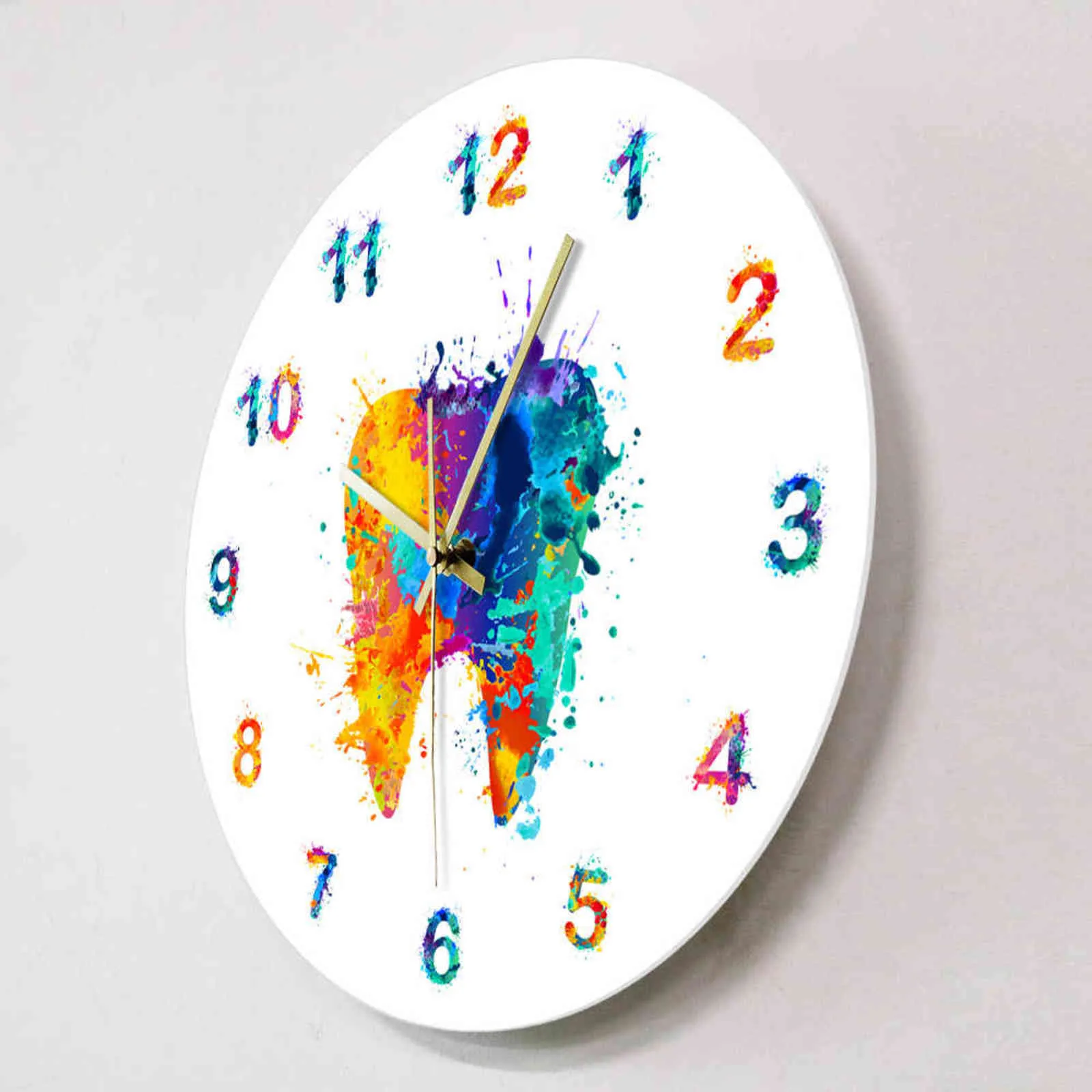 Aquarell-Zahnmalerei-Druck-Wanduhr, Zahnklinik-Kunst, nicht tickende Uhr, Kieferorthopäde, Zahnarzt, Geschenkidee 211110