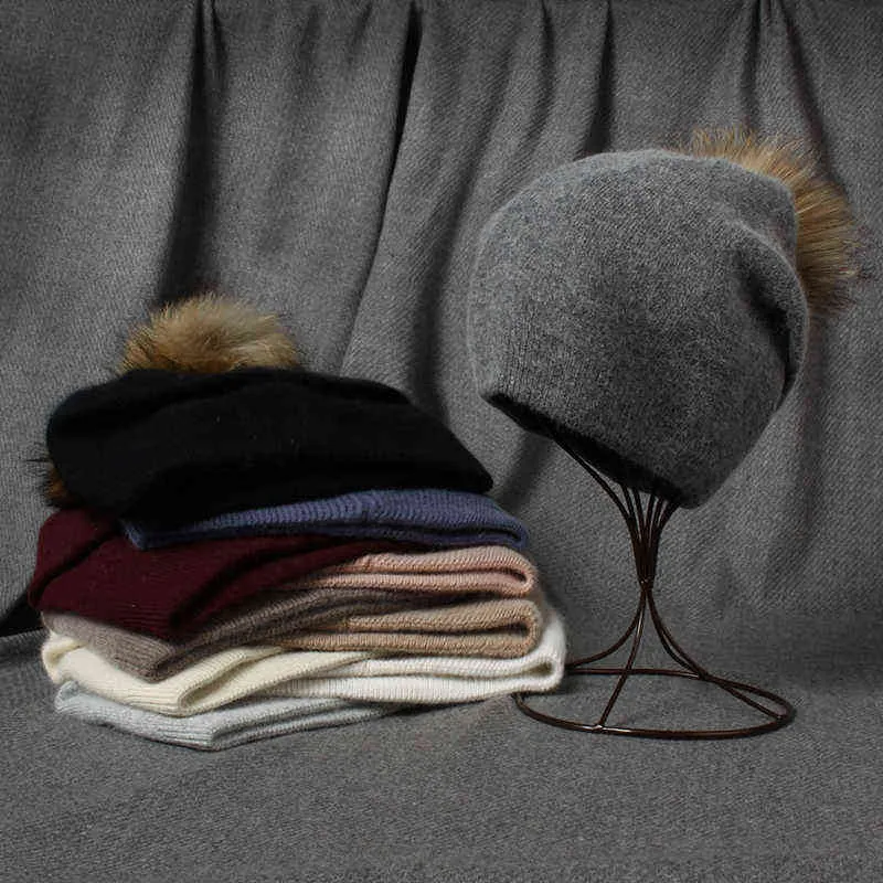 VISROVER 10 couleurs unisexe automne hiver solide lapin cachemire bonnets avec pompon homme femme chaud laine Skullies 211119