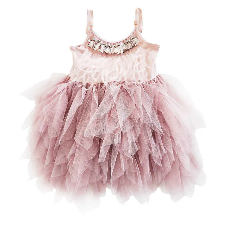 Kinder Perlen Prinzessin Kleid Mädchen Sommer Feder Plissee Kleid Baby Blumen Kleider Q0716